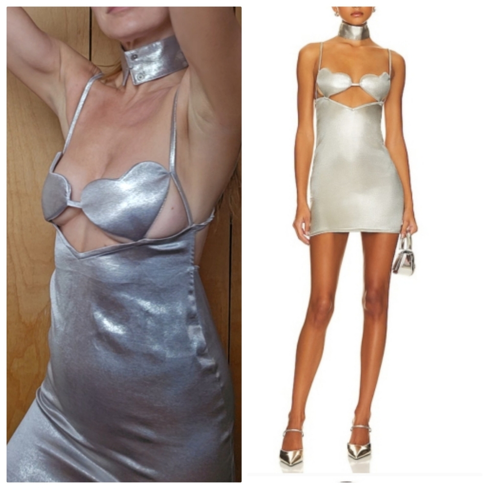 Amor Mia Metallic Heart Cut Out Silver Dress + Choker S